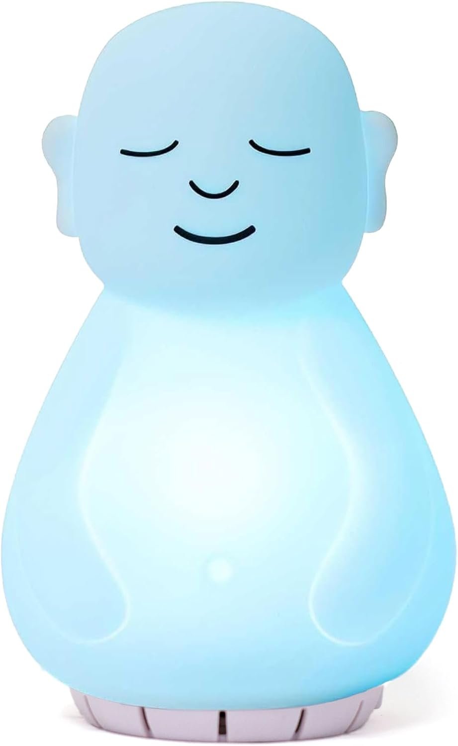 Breathing Buddha - Center for Applied Psychological Science Blue, cartoon-like ghost figure with closed eyes and a gentle smile, standing upright as a soft toy or figurine.
